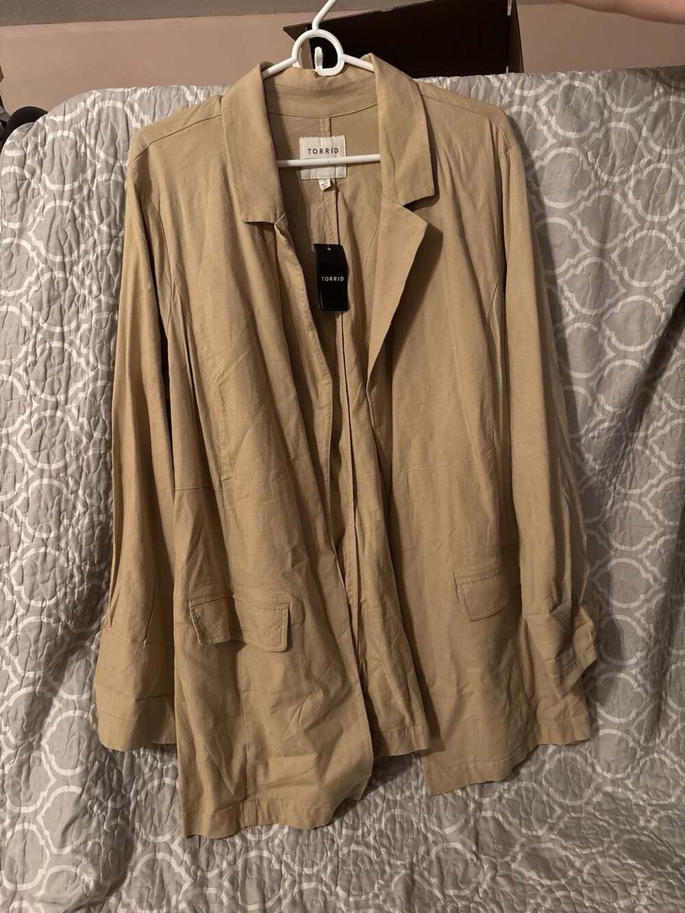 Torrid Tan Studio Linen-Blend Open Front Blazer Size 3